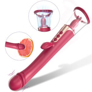 Esther licking and suction vibrator in rose red, curved ergonomic handle