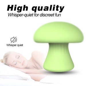 MUSHROOM compact massager in green, ergonomic mushroom shape on white background