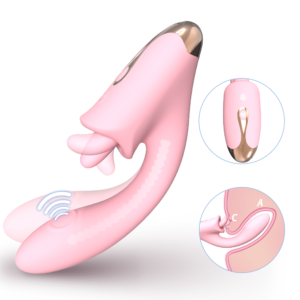 Viola patting and licking vibrator in pink, ergonomic shape