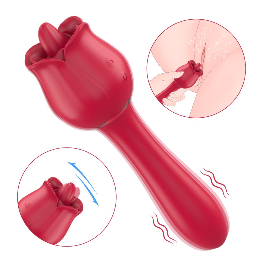 Rose Pro 6 rose-shaped suction vibrator in pink on soft fabric